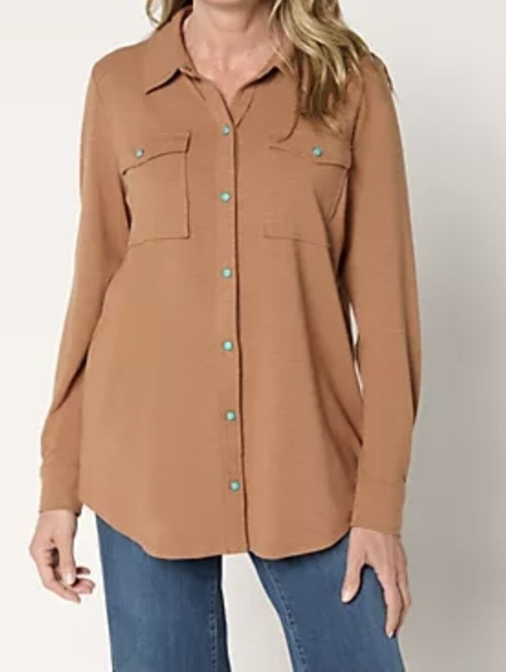 BELLE BOHO kim gravel size Small Long Sleeve Slub Knit Snap Button Shirt Brown
